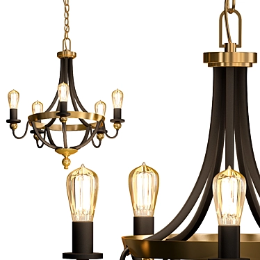 Elegant Safra Chandelier - Bronze & Brass 3D model image 1 