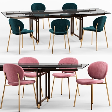 Elegant Ines Dining Chair & Berlin Table 3D model image 1 