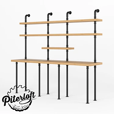 Industrial Wood and Metal Table Rack 3D model image 1 