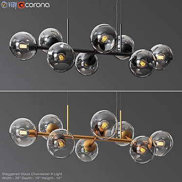 Elegant Staggered Glass Chandelier 3D model image 1 