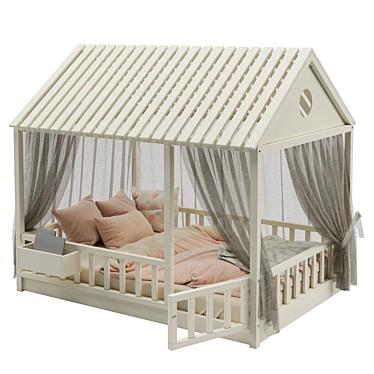 Elegant Children's Bed with Columns 3D model image 1 