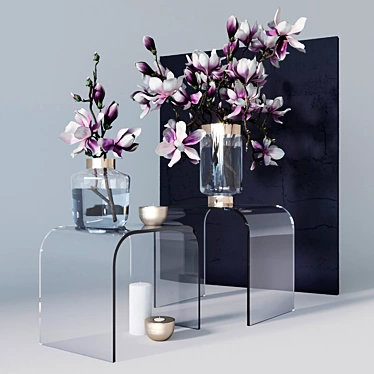 Elegant Magnolia Decor Set 3D model image 1 