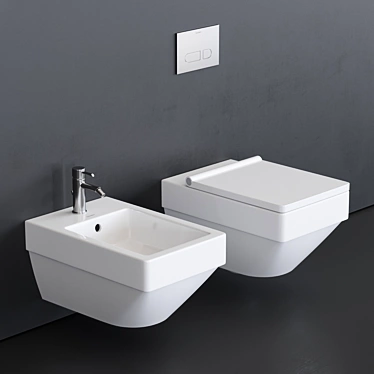 Duravit Vero Air WC & Bidet: Wall-hung Ceramic Set 3D model image 1 