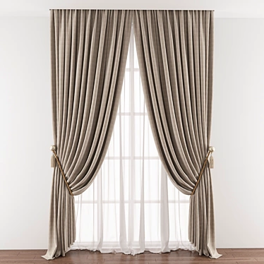 Elegant Drapery Panel Set 3D model image 1 