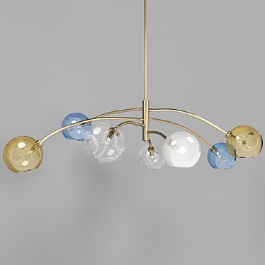 Modern Glasscherry Chandelier - Brass Metal, Colorful Glass Shades 3D model image 1 