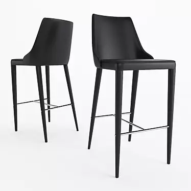 Modern Black Leather Bar Stool 3D model image 1 