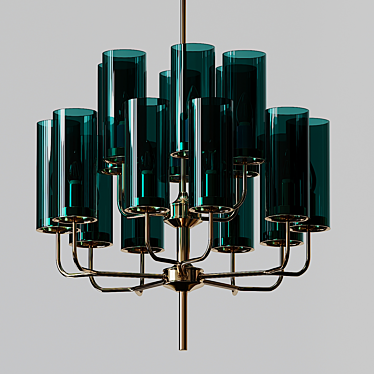 Elegant Brass & Blue Glass Chandelier 3D model image 1 