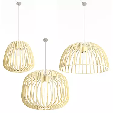 Natural Wood Pendant Lights Set 3D model image 1 