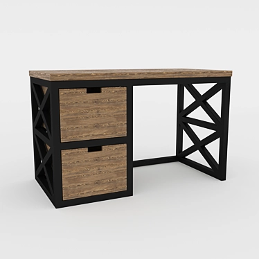 Rustic Pine Iron Desk 3D model image 1 