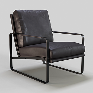 Sleek Leather Armchair with Steel Frame 3D model image 1 