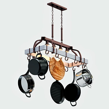 Bronze Kitchen Pot Rack Chandelier 3D model image 1 