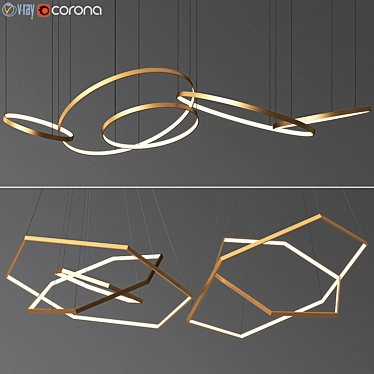 Elegant Brass Chandeliers: Ring & Octane 3D model image 1 