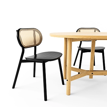 Elegant Cane Chair & Arch Table Set 3D model image 1 
