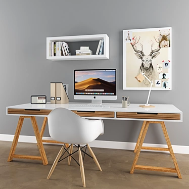 Scandinavian Desk Set: Complete Workstation 3D model image 1 