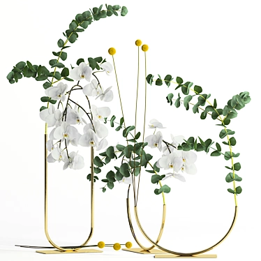 Elegant Metal Vase with Fresh Plants 3D model image 1 