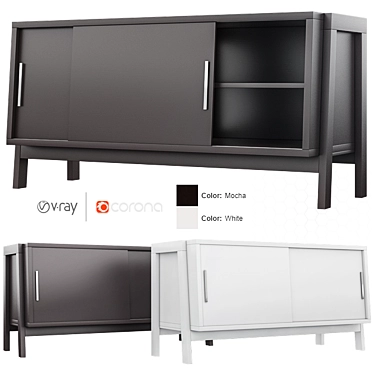 Sawyer Low Media Stand in Mocha and White 3D model image 1 