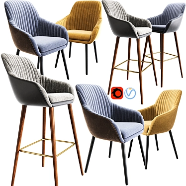 Sleek Strip Bar Stool & Dining Chair Set 3D model image 1 
