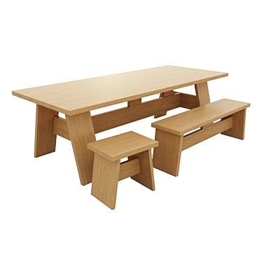 Designer 3D Table Set: e15 Fayland Table, Fawley Bench, and Langley Stool 3D model image 1 