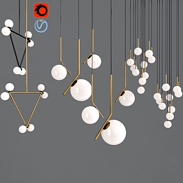 Minimalist Milky White Glass Pendant Light Set 3D model image 1 