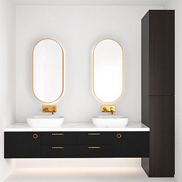 Luxury Gold Bathroom Set: Furniture & Sink Faucet 3D model image 1 