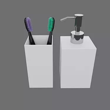 Gleaming Glass: Toothbrushes & Soap Dispenser 3D model image 1 