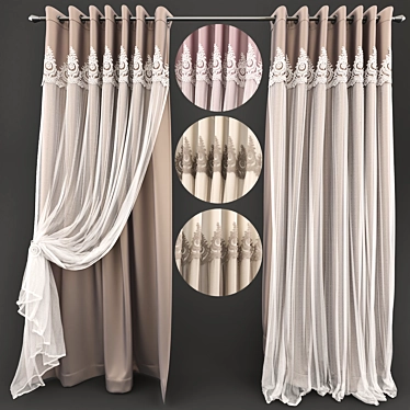Lace Curtain Set: Customizable Colors 3D model image 1 