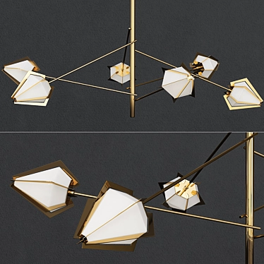 Elegant Brass & Alabaster Chandelier 3D model image 1 