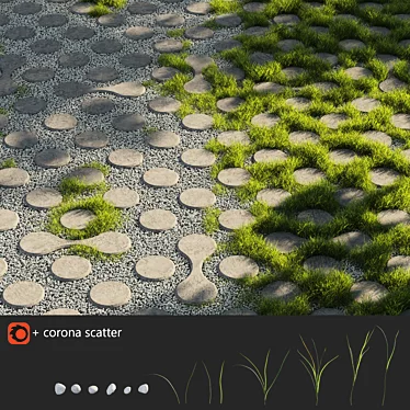 GreenGrass Eco-Parking: Gravel Paving Tile with Grass 3D model image 1 