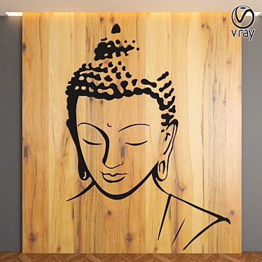 Buddha Pine Wood 3D Panel - Decorative Wall Art 3D model image 1 
