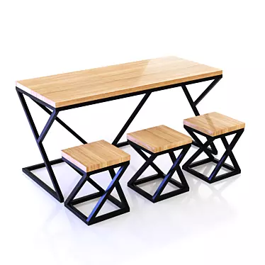 Industrial Style Dining Set 3D model image 1 