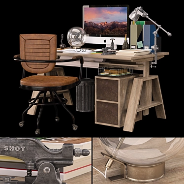 Elegant Handcrafted Office Set 3D model image 1 