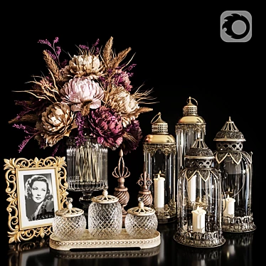 Vintage Lantern with 20 Dried Flower Bouquet 3D model image 1 