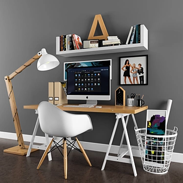 Scandinavian Office Desk Set 3D model image 1 