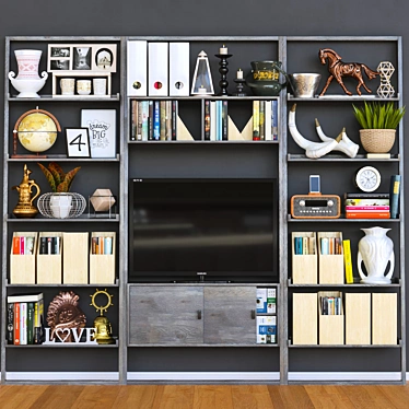 Modern TV Shelf with Books and Decor 3D model image 1 