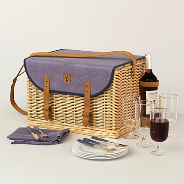 Ultimate Picnic Set: 4-Person Basket 3D model image 1 