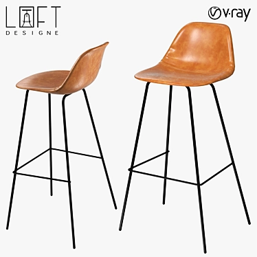 Industrial Metal and Faux Leather Bar Stool 3D model image 1 