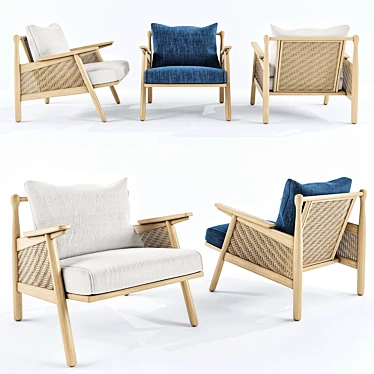 Elegant Linen Cane Accent Chair 3D model image 1 