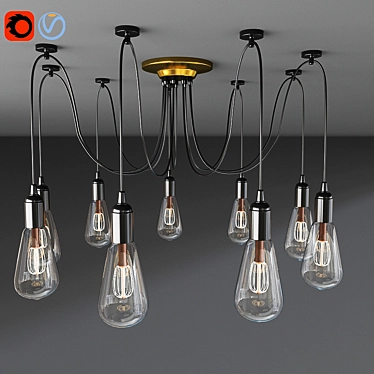 Vintage Adjustable Pendant Light - 10-Head Rustic Lighting 3D model image 1 