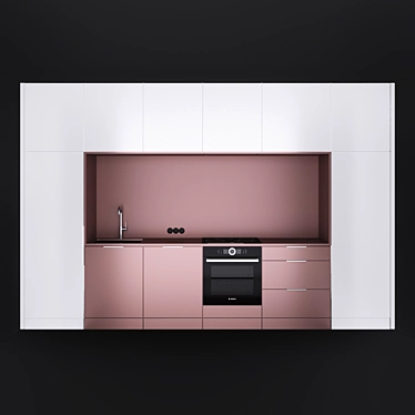 Modern Pink & White Kitchen 3D model image 1 