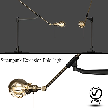 Steampunk Extension Pole Light: Vintage Industrial Style 3D model image 1 