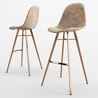 Sleek Taupe Copper Bar Stool 3D model image 1 