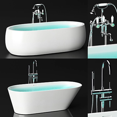 Premium Stone Bath Set + Taps 3D model image 1 