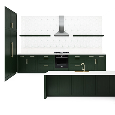 Vintage Charm Kitchen: Green & Brass 3D model image 1 