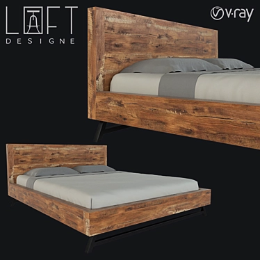 LoftDesigne Bed Loft 1640: Modern Furniture with Mango Wood and Metal 3D model image 1 