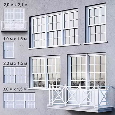 Sleek White Window Collection 3D model image 1 