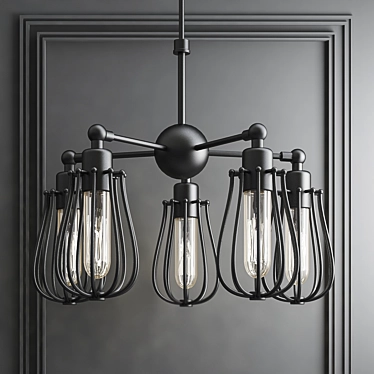 Vintage Industrial Iron Pipe Pendant 3D model image 1 