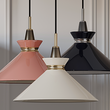 Mitzi Kiki Aged Brass Pendant Light - Unique Pink-Blue-Cream Shade 3D model image 1 