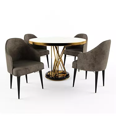 Luxury Brass and Wood Dining Set 3D model image 1 