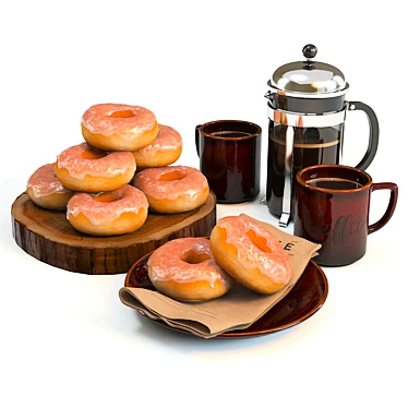 Delicious Donuts & Coffee Set 3D model image 1 