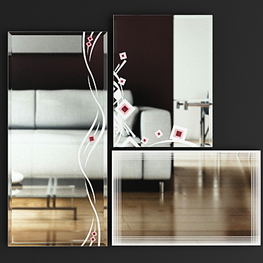 Elegant Mirrors Set: Faceted, Sandblasted, and Fused 3D model image 1 